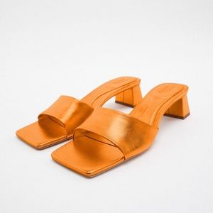 Zara metallic orange low heel sandal
